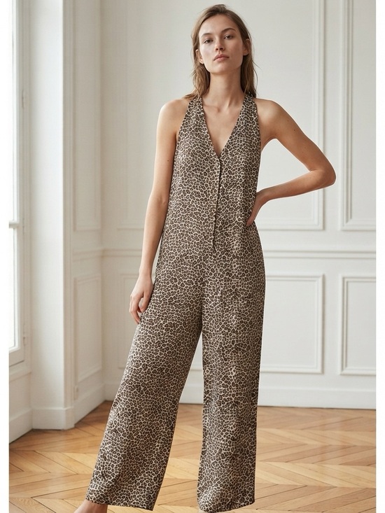 Pants - Leopard Print Denim overalls